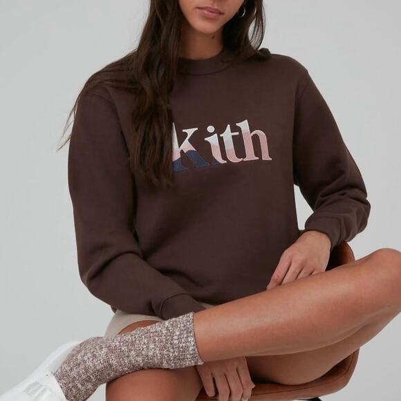 Kith Asher Embroidered Landscape Logo Brown Sweatshirt S Pink Crewneck Pullover - Picture 1 of 7